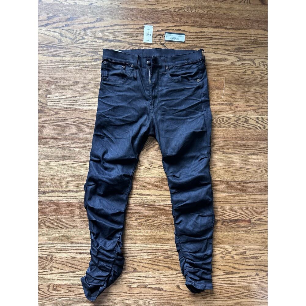 R13 Skywalker Skinny Jeans (Sz 33) Ruched Legs Stretch Denim Black